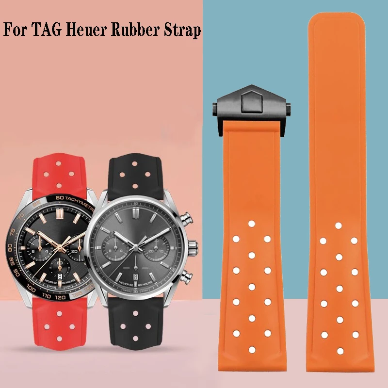 

Soft Silicone Watch band for TAG Heuer Strap F1 CAZ201 WAZ2113 CAZ1010 Watch Band 22mm Rubber Breathable Bracelet Folding Buckle