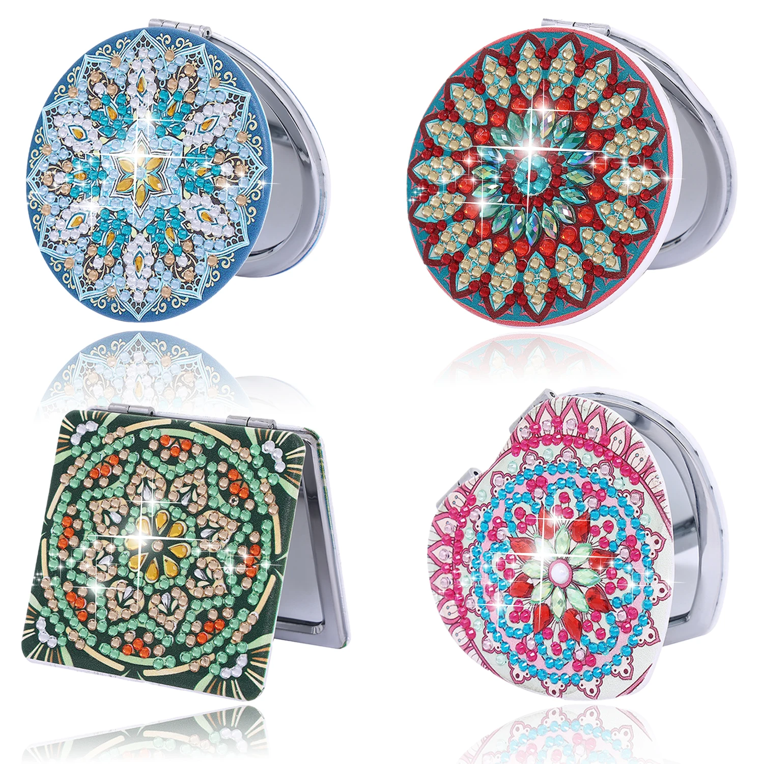 

DIY Diamond Art Mosaic Makeup Mirror Cross Stitch Special Shaped Embroidery Kit Portable Paint by Number Kits for Adult and Kids