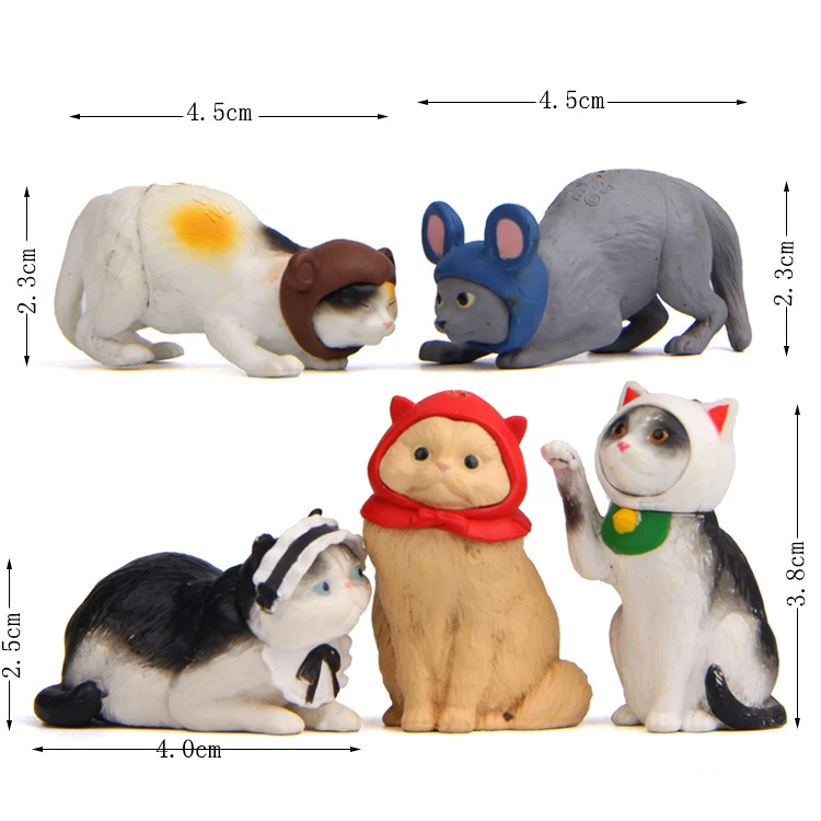 

5Pcs/Set Self-healing Cartoon Wearing Hat Cat Animal Doll Action Toy Figures 2-4CM