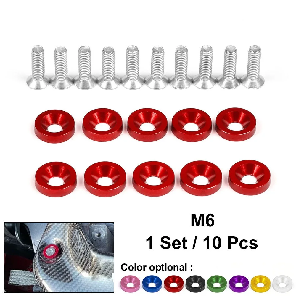 

Aluminum M6 Fender Washers and Bolt License Plate Screw Frame Washer Bolts Fit For Honda Nissan Bmw 10Pcs/Pack