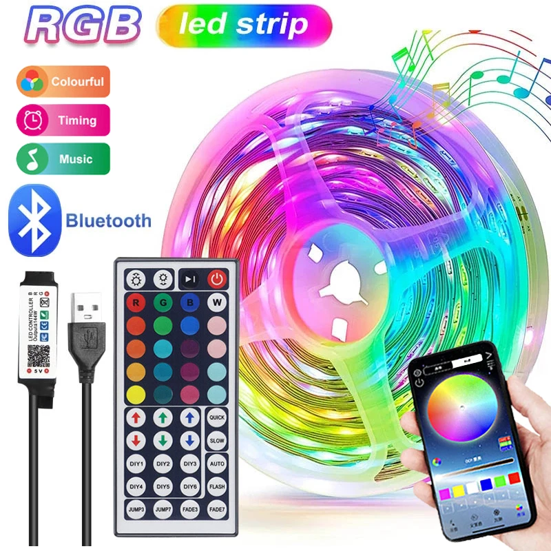 

Светодиодная лента RGB 5050SMD с инфракрасным управлением, умная Гибкая лампа для подсветки телевизора, с синхронизацией музыки, 1-20 м, 5 В, Рождес...