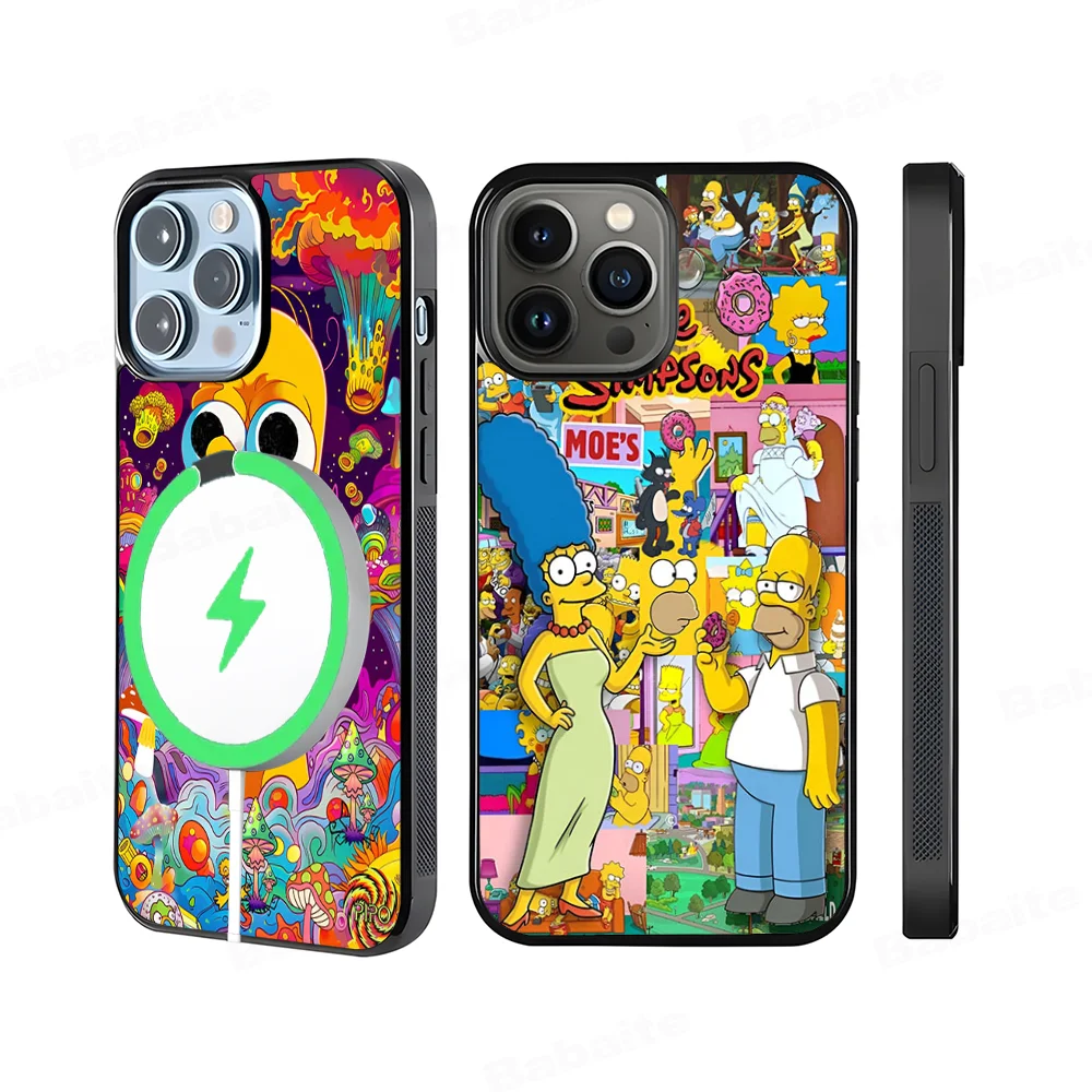 Cartoon Homer S-Simpson Phone Case Magnetic For IPhone 16 14 13 12 11 15 Pro Max Plus Magsafe Wireless Charge Cover