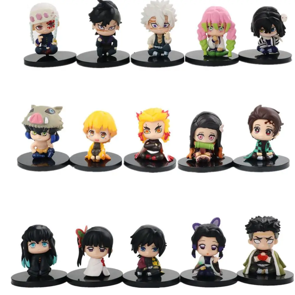 

5 шт./лот аниме кавайная фигурка рассекающий демонов 15 стилей 4-5 см мини фигурка танджиро незуко Сидящая позиционная киметсу No Yaiba фигурка