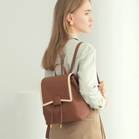 VENOF Women's Luxury designer Leather Backpack High Quality Travel Backpacks School Backpack For Girls Brown Khaki Backpack