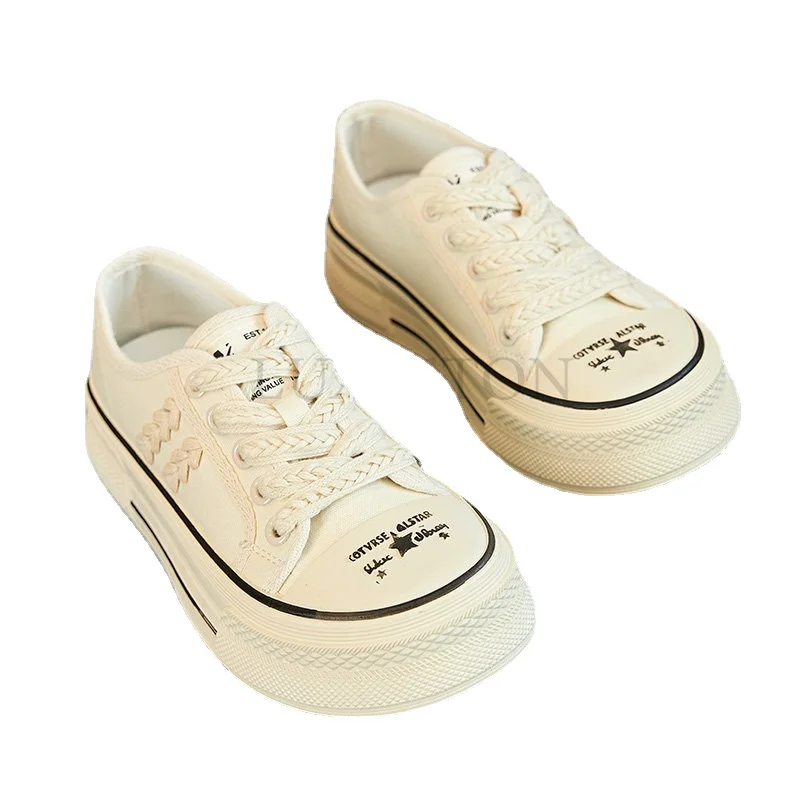 

Thick Bottom Canvas Shoes Women's Sneakers Platform Flat Lace Up Casual Shoes Big Size Mixed Color Outside Runway Footwear Mujer