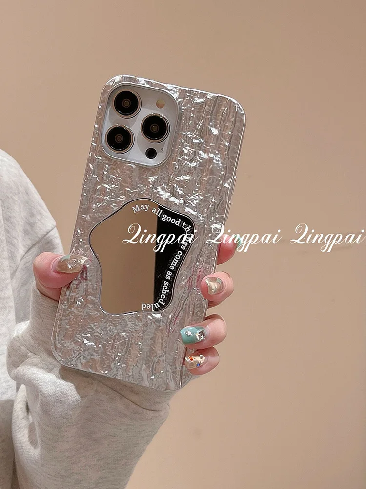 

Плиссированное зеркало особой формы для iphone14promax phone Чехол 13 Apple 12 anti-fall 11 high-end sense 14 women