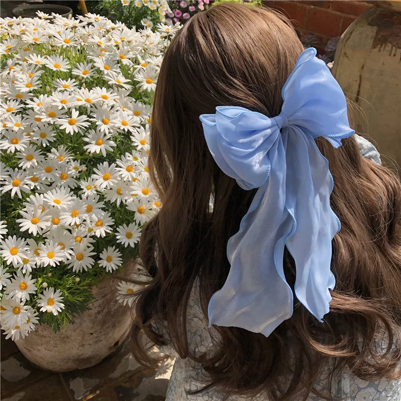 

Женская шифоновая заколка для волос, элегантная металлическая заколка для волос с большим бантом в Корейском стиле, аксессуары для волос для праздника, новинка на весну
