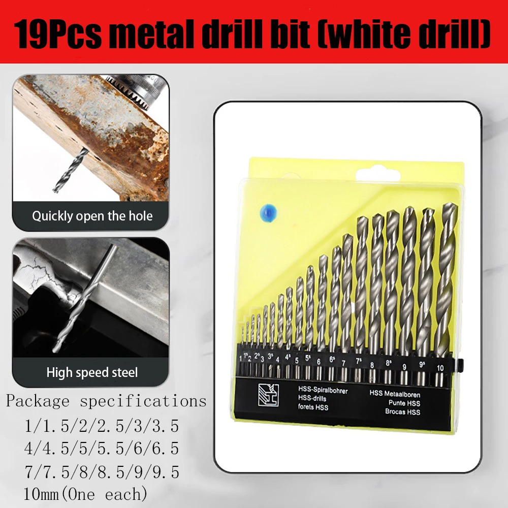 Набор сверл M35 комплект из 19 насадок с круглыми кобальтовыми и прямыми ручками 1-10