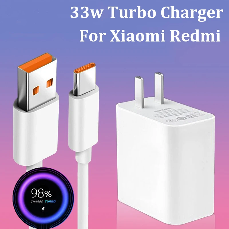 

Зарядное устройство 33 Вт для Xiaomi Redmi Note 11 Pro, адаптер для быстрой зарядки с турбо-зарядкой для Mi 12 11 Ultra 10 9 Poco X3 M3 K30 + кабель Type C