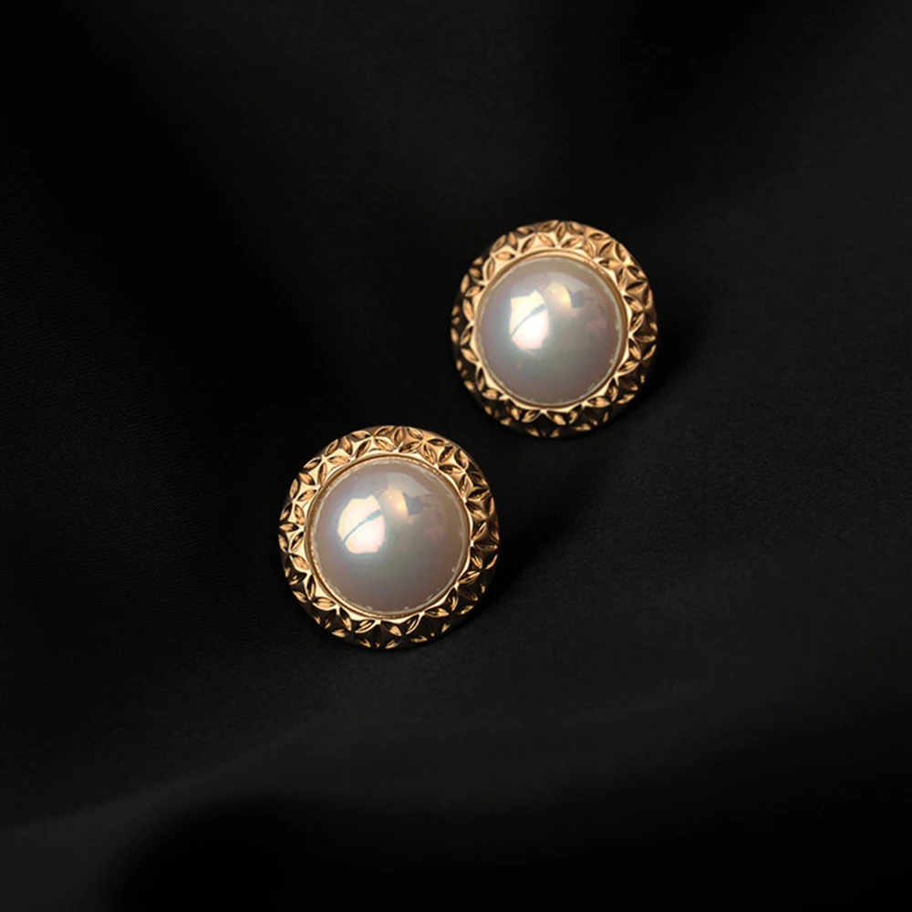 

WPB S925 Sterling Silver Earrings Vintage Round Pearl Stud Earrings Women's Sparkling High Carbon Diamonds Luxury Jewelry Gifts
