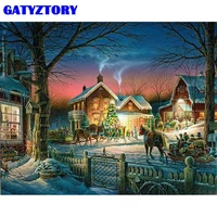gatyztory painting by number winter house landscape diy paint by numbers christmas tree drawing on canvas home decoration
