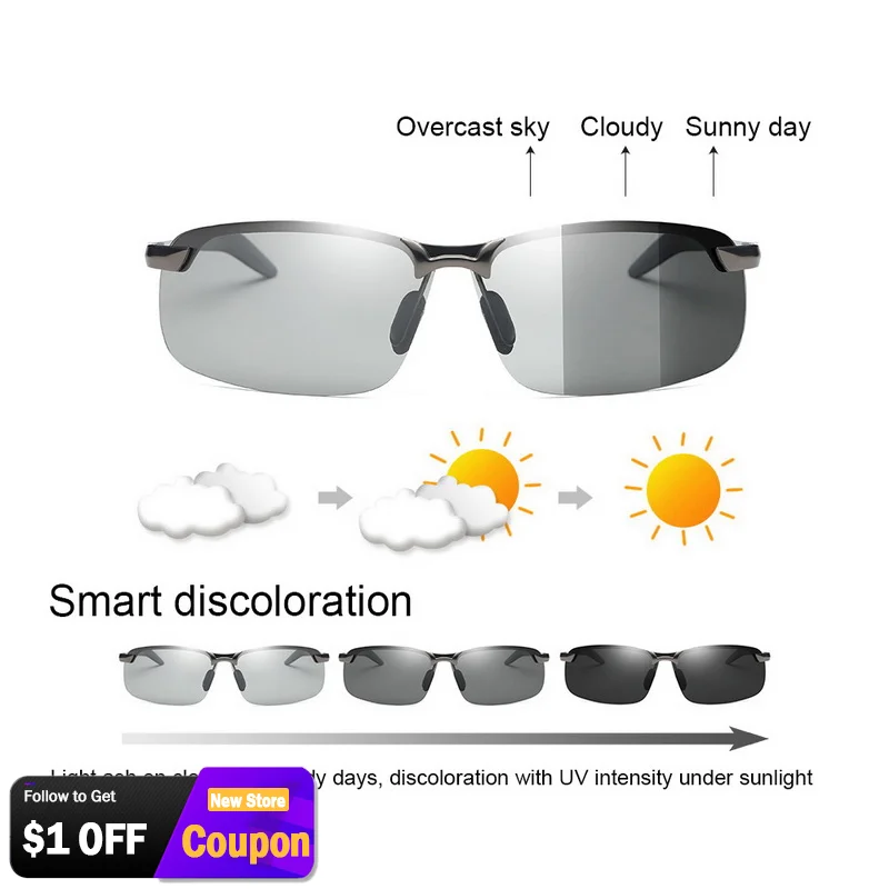 

Photochromic Polarized Sunglasses Men Night Vision Sunglasses Outdoor Riding Driving Color-Changing Sunglasses Goggle