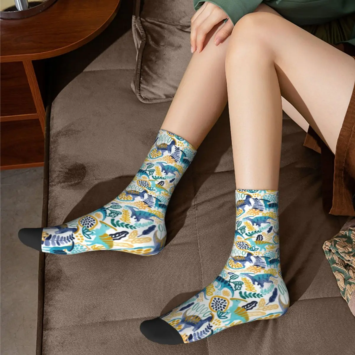 

Cartoon Dinosaurs Gouache Socks Cute Watercolor Animal Elastic Casual Mid Stockings Large Chemical Fiber Unisex Sport Socks