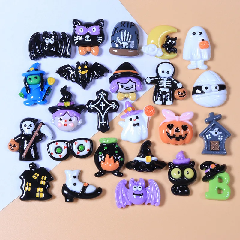 

10pcsNew Cute Resin Mini Halloween Collection Flat Back Scrapbook DIY Manicure Parts Embellishments for Hairpin Bows Accessories