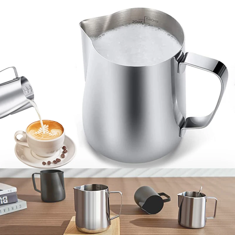 

Milk Frothing Pitcher & Steaming Pitcher Stainless Steel Milk Frother Cup for Cappuccino, Espresso, Latte, Cream Coffee Utensils