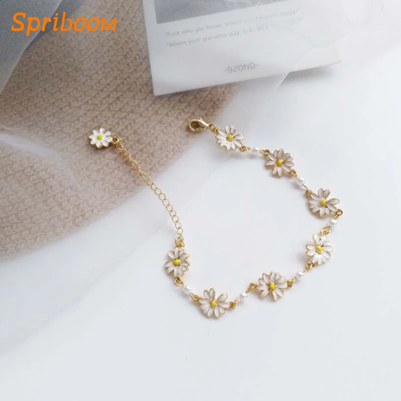

Daisy Flower Pearl Bracelets for Women Simple Pulsera Wedding Bridal Accessories Chain Charm Bracelet Jewelry Gifts Bijoux Femme