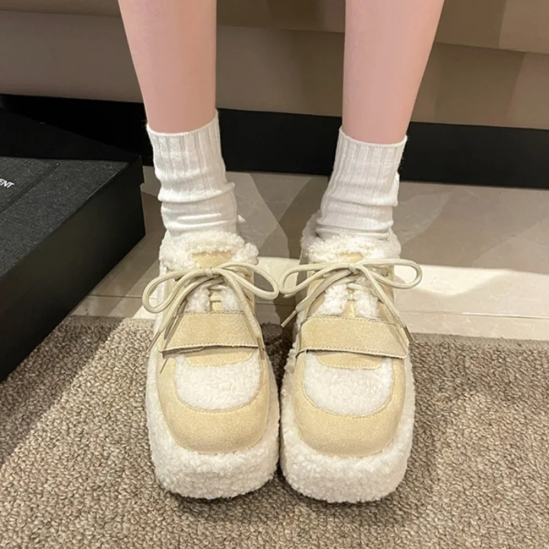 Женские замшевые тапочки на меху платформе теплая плюшевая хлопковая обувь