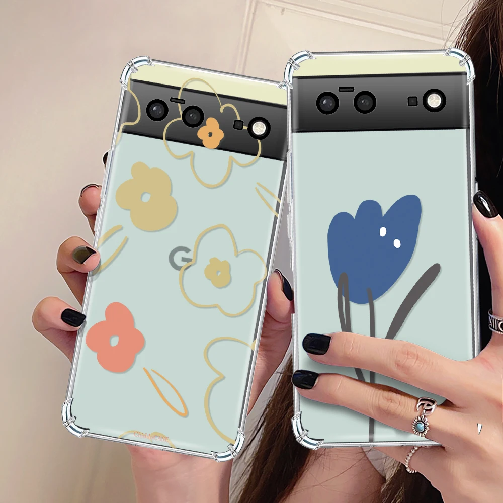 

Transparent Soft Case for Google Pixel 7a 7Pro 7 Shockproof Silicone Protection Shell for Pixel 6a 6 6Pro Cartoon Floral Capas