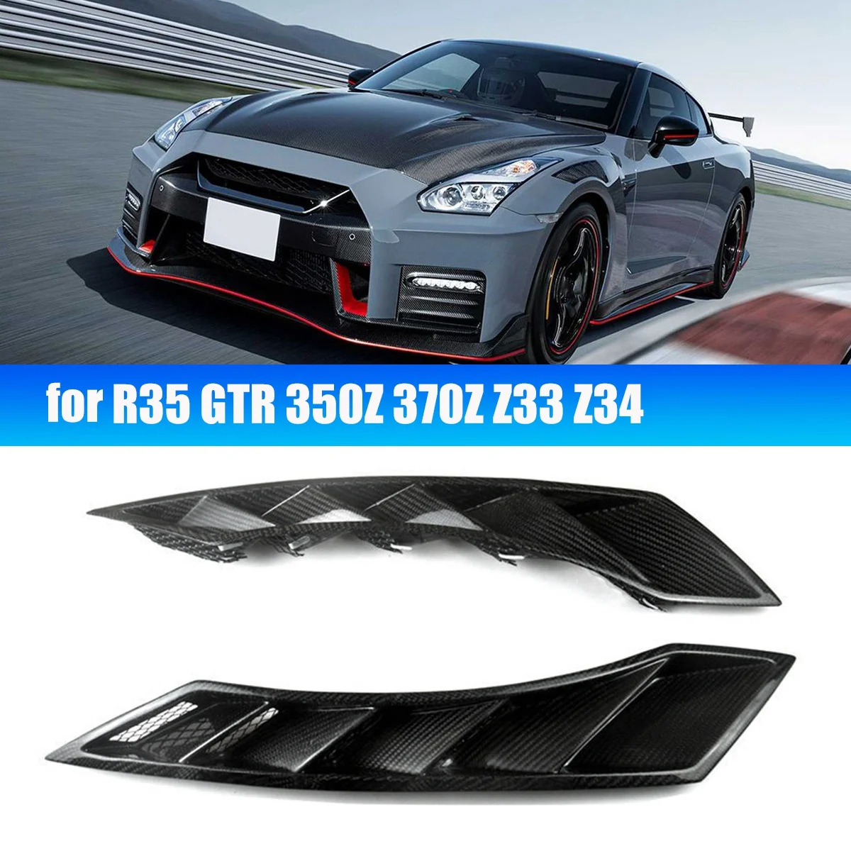 

1Pair Real Carbon Fiber Body Fender Vent Plate for Nissan R35 GTR 350Z 370Z Z33 Z34 Front Fender Air Intake Duct Trims