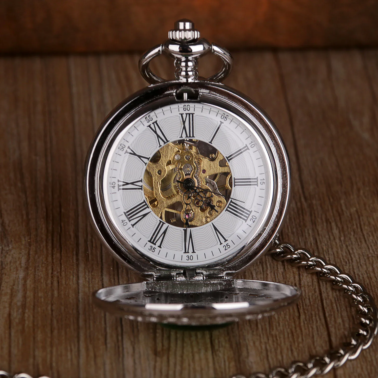 Vintage Green Jade Stone Imitation Mechanical Pocket Watch Strap Chain Pendant Souvenir Men's Ladies Popular Gifts