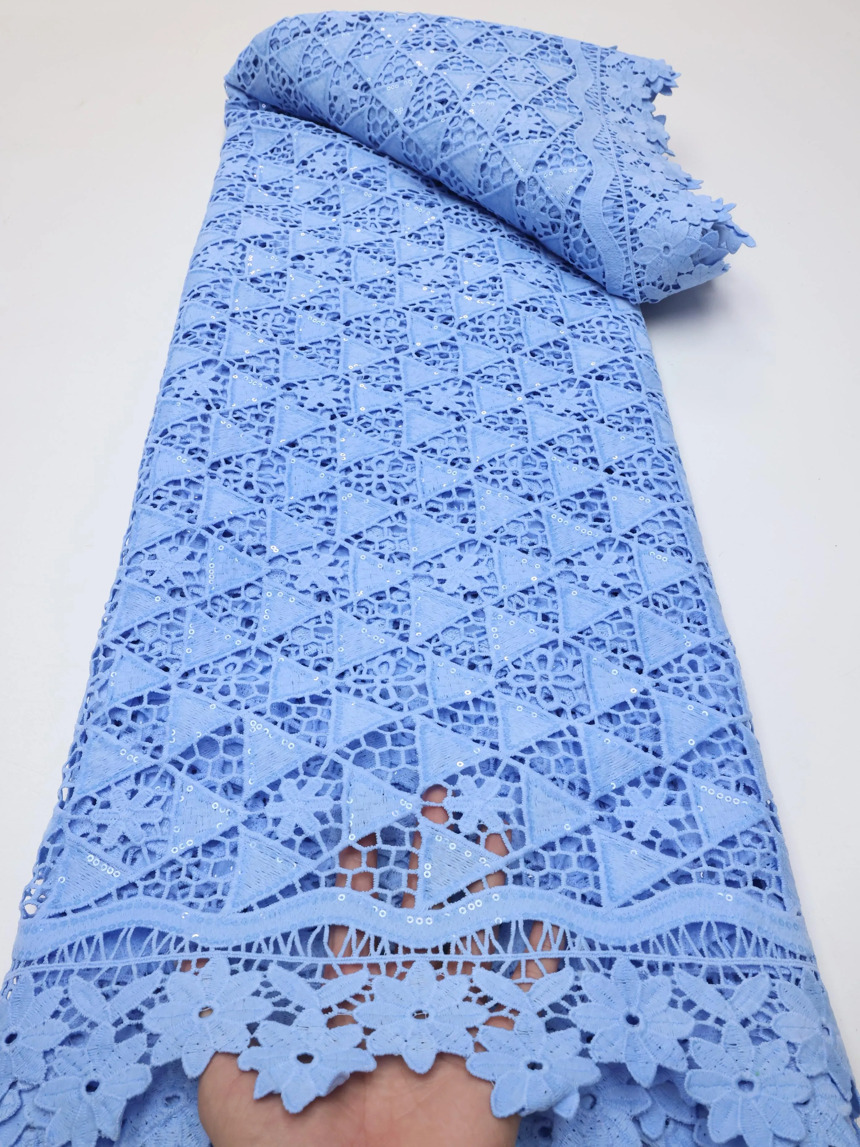 Экологичная вышитая молочная шелковая кружевная ткань для нигерийского