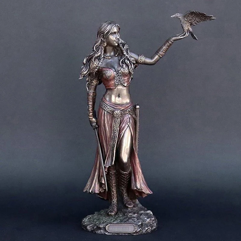 

High Quality Resin Statues Morrigan The Celtic Goddess Of Battle With Crow & Sword Bronze Finish Statue For Home Decoration