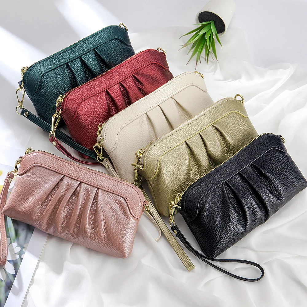 Mini Fashion Brand Crossbody Ladies Bag Genuine Leather Zipper Mobile Phone Bag Luxury Clouds Handbag Small Shoulder Bag Clutch