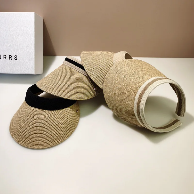 

2022 hot sale Summer lady Empty Top Sun Visor Hat Summer straw Wide Brim Sun Caps UV Protection Hat For Men And Women Beach hat