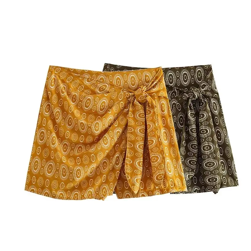

2023 Spring/Summer Women's Fashion New European and American Quality Versatile Layered Tied and Lace up Mini Half Skirt Pants