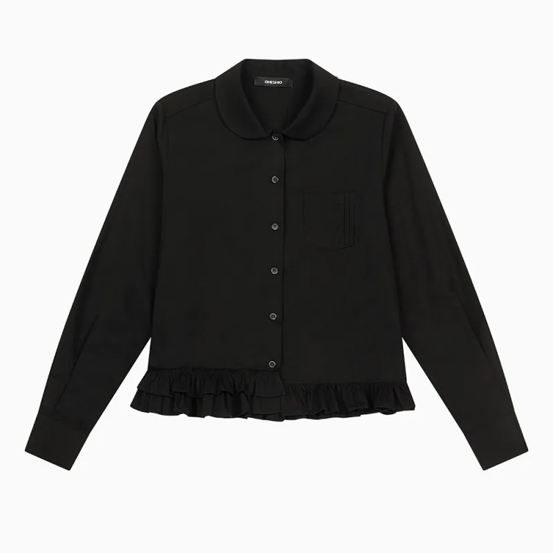 Новинка осени 2024 асимметричная универсальная Лоскутная белая рубашка с оборками