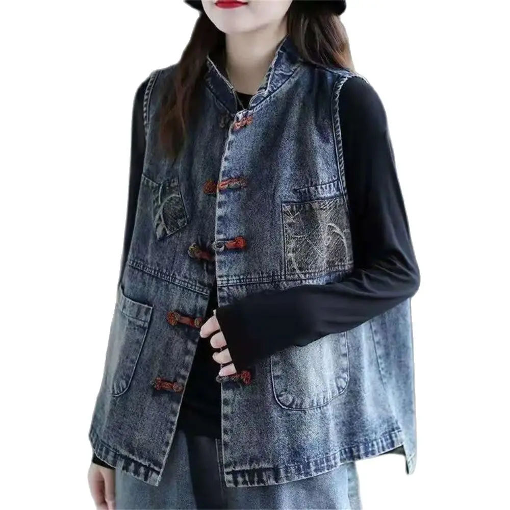 

Women Jeans Jacket Fashion Korean Style Vest Female Vintage Sleeveless Denim Coats Casual Denim Coat Office Lady Jean Waistcoat
