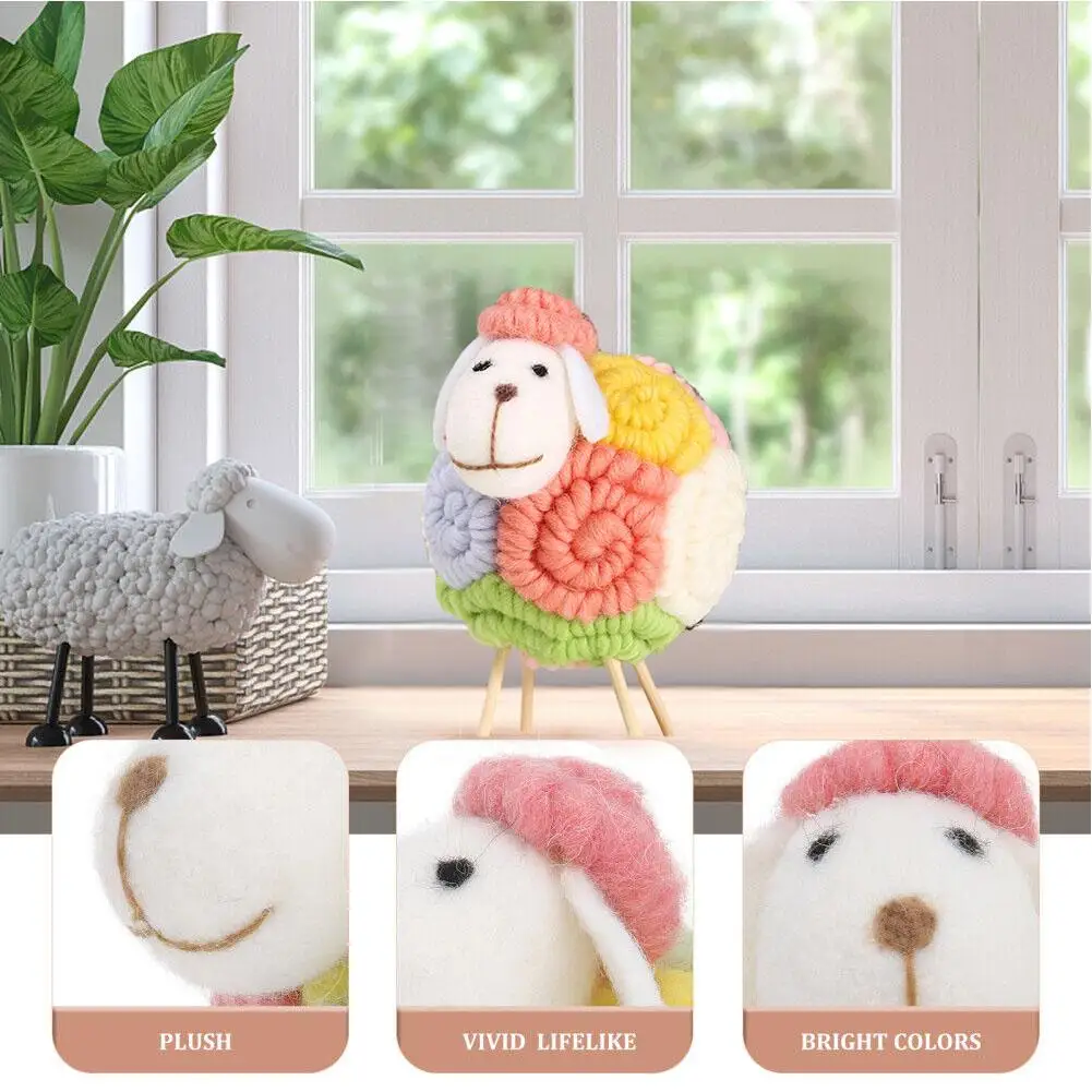 

Wool Felt Adorable Sheep Figurine Lamb Lamb Figurine Desktop Desktop Figurines Cartoon Craft Stuffed Decorations I8I9