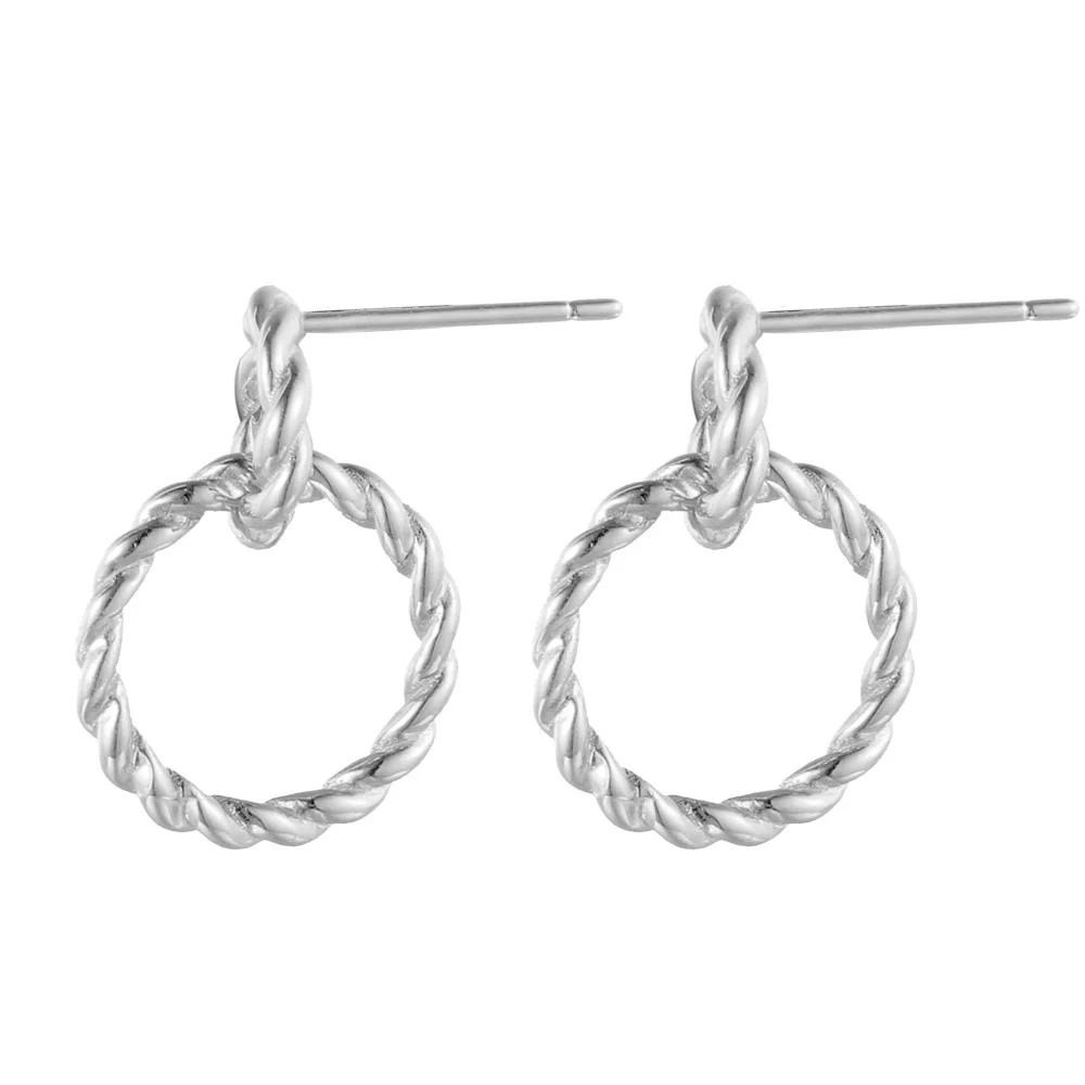 

genuine Luxury brand real jewels E1164 fashion Japan and South Korea hollow out woven women's Sterling Silver ins Earrings tempe