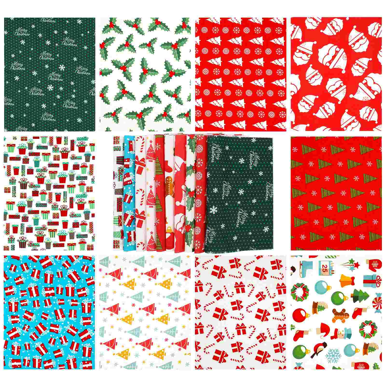 

10 Sheets DIY Square Cloth Fabric Squares Christmas Patchwork Cloth Christmas Material Christmas Fabric Squares