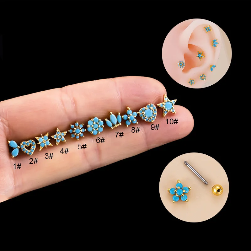 1Piece Fashion Blue Zircon Stainless Steel Earring for Women Earring Jewelry Ear Cuffs Piercing Stud Earrings for Teens