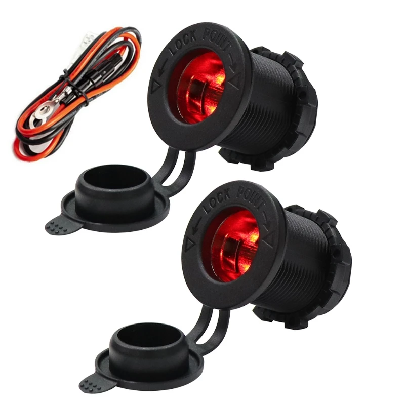 

2xCar Cigarette Lighter Power Outlet Socket LED Light Female USB Cable Converter