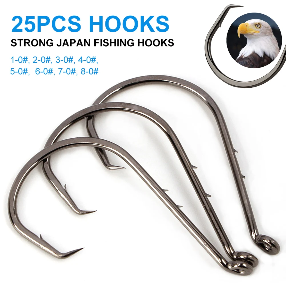 

FTK 25Pcs Strong Japan Fishing Hooks Circle Fishhooks Crooked Head Double Back Stab Barbed Hook for Sea Fishing Accessories