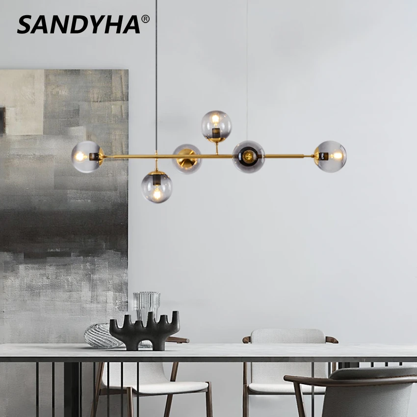 

SANDYHA Chandeliers Concise Style Art Decorate Newest Design Glass Balls Pendant Light Dinning Living Room Bulb Led Hanging Lamp