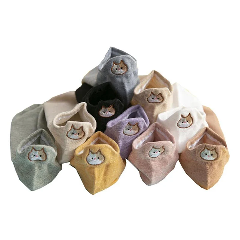 10 Pair Cartoon Embroidery Short Socks Women Cute Shallow Mouth Spring  Summer Cotton Socks Fashion College Style Student Sokken