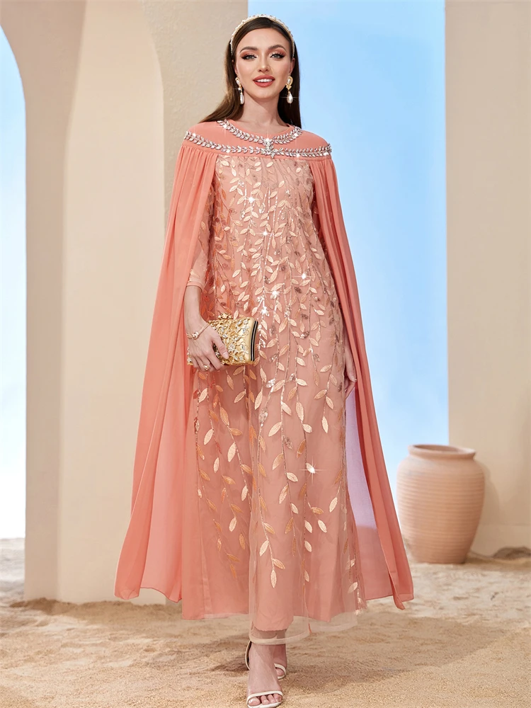 

Ramadan Pink For Women Eid Abaya Turkey Islam Arabic Muslim Long Dress Robe Femme Musulmane Kaftans Vestidos Longos