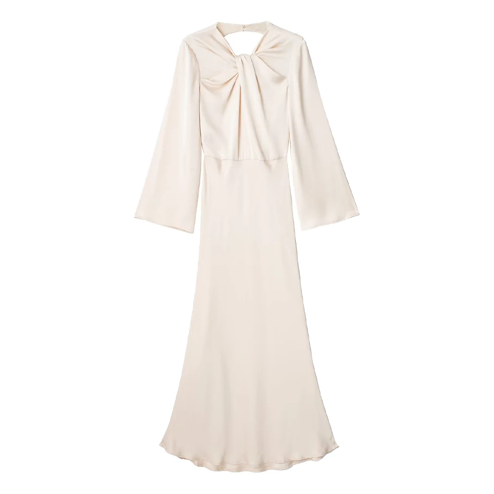 

Платье женское атласное однотонное с открытой спиной и длинным рукавом