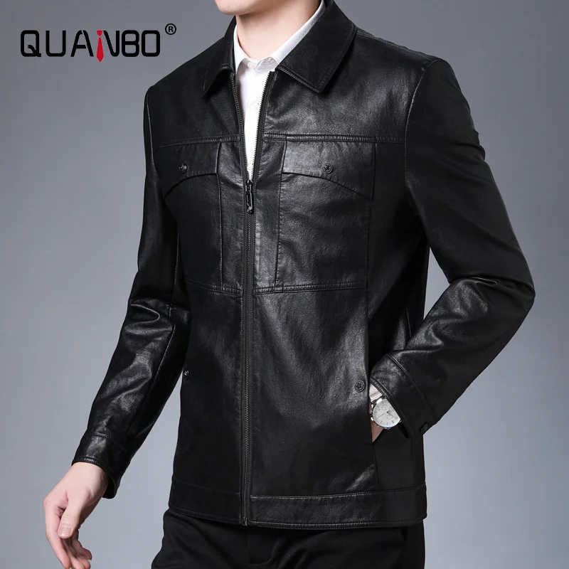 Мужская демисезонная тонкая кожаная куртка с лацканами новинка 2024 классический