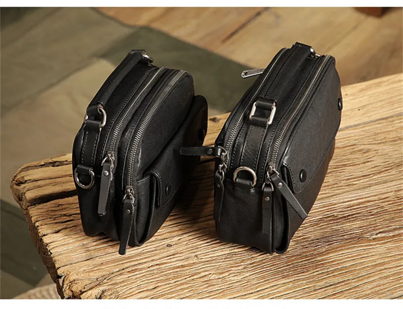 Casual luxury genuine leather men's black messenger bag high quality natural real cowhide outdoor travel daily shoulder bag