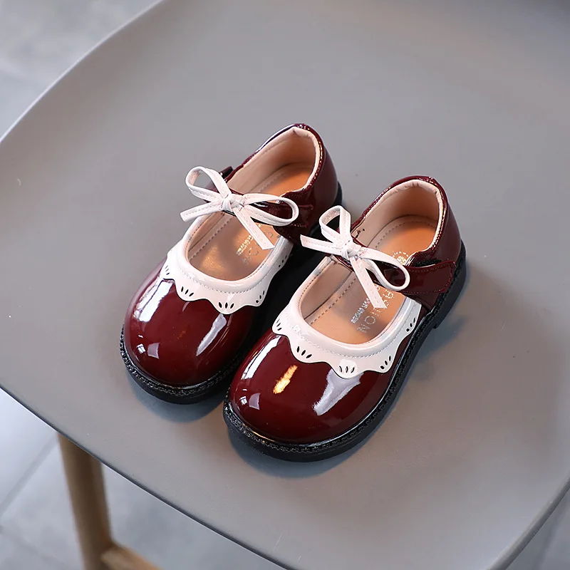 

Girnew Girls Bow Princess Shoes 2022 Spring Autumn Non-slip Flat Black Pu Leather Children's Shoes Kids Single Shoes G791