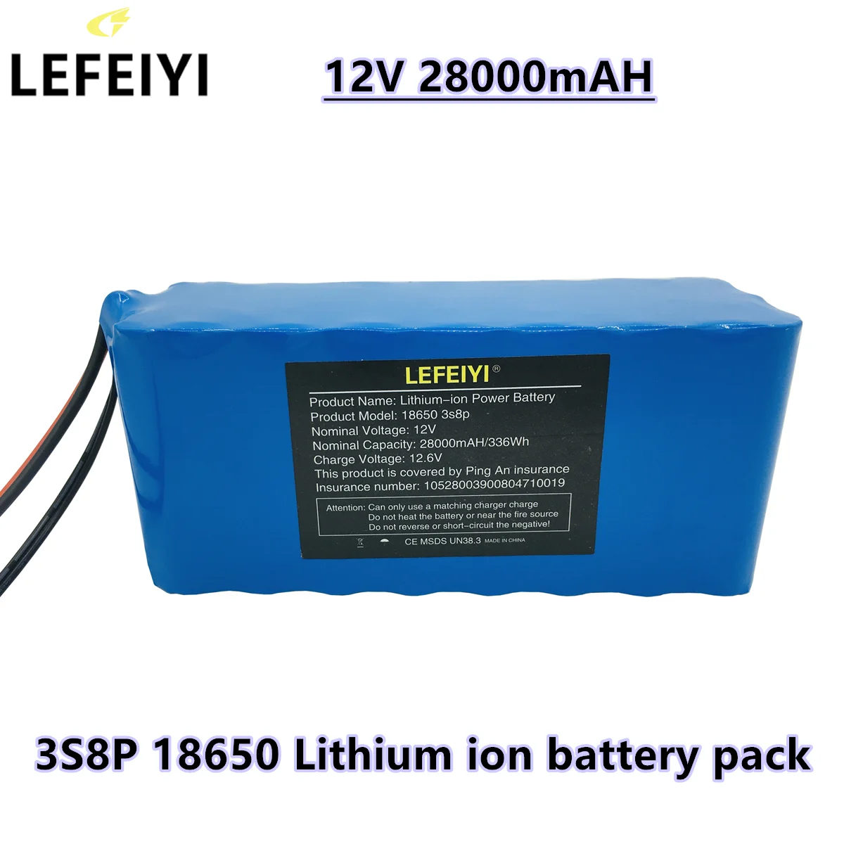 

3S8P 18650 Battery 12V 28000mAH Lithium Battery Pack Protection Board 28Ah for Inverter Miner + 12.6V 2A Charger