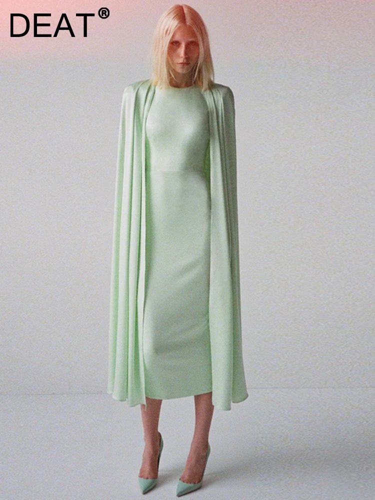 

Женское Плиссированное Платье-миди [DEAT], черное однотонное вечернее платье с круглым вырезом и длинным рукавом, 13DA3490, лето 2023