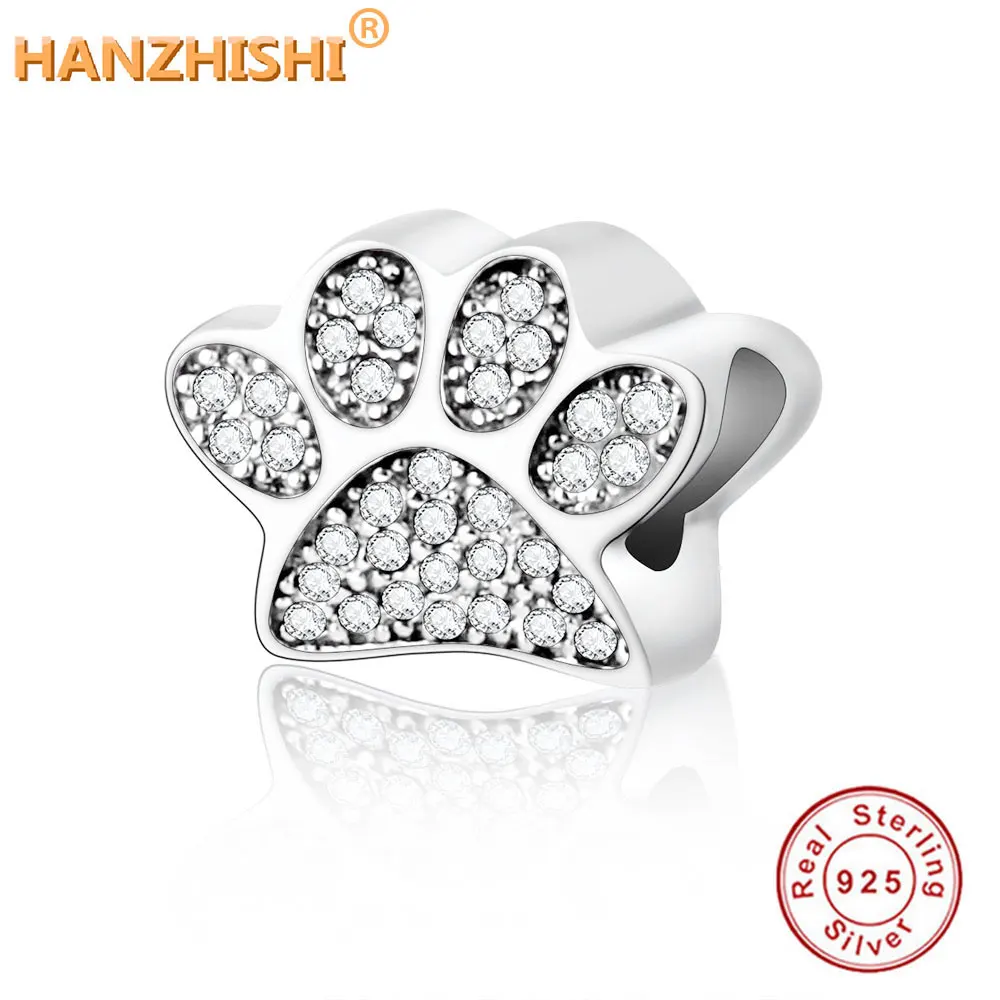 

Authentic 925 Sterling Silver Bead Berloques Paw Charm with Clear CZ Fit Original Brand Bracelet Accessories DIY Jewelry Making