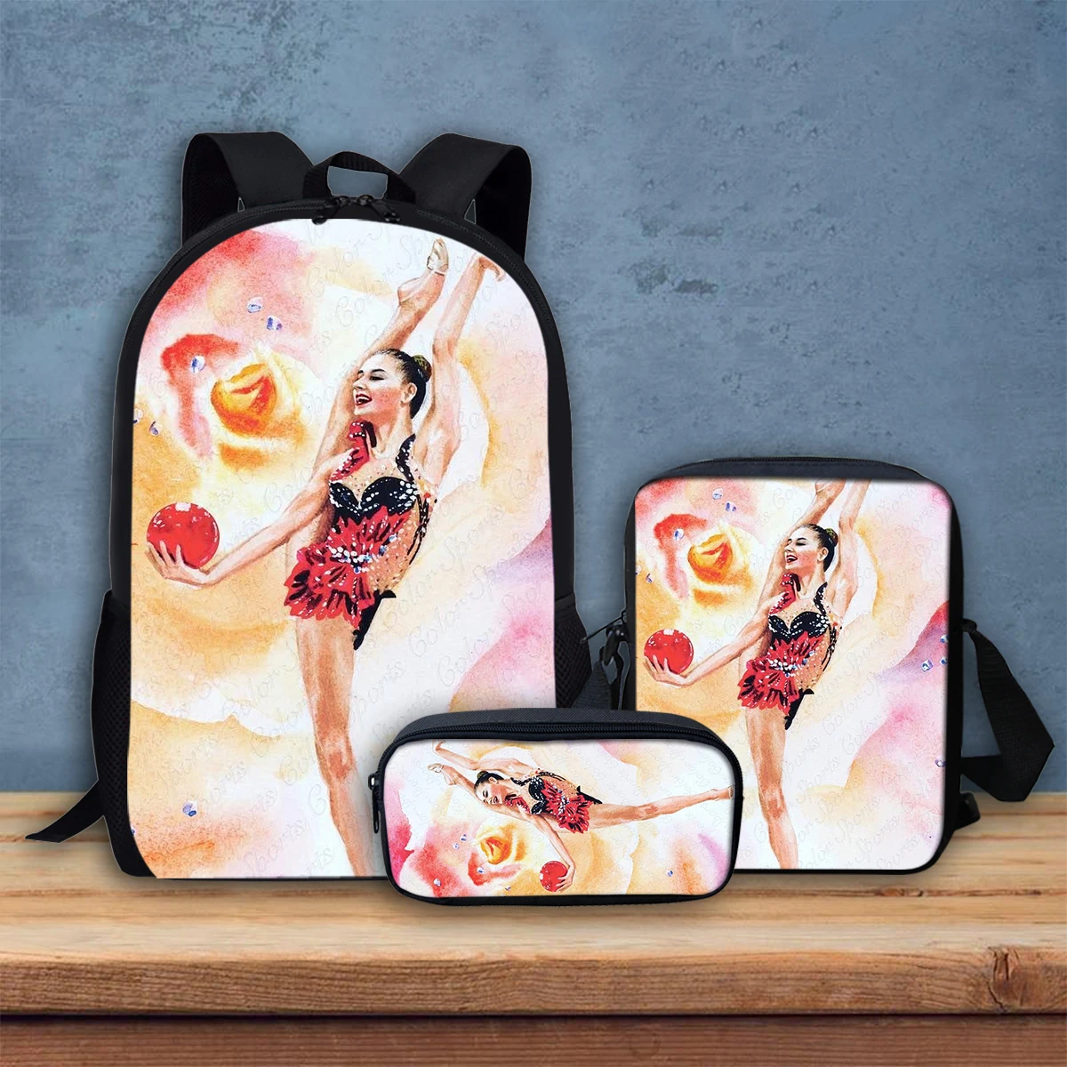 Art Movement Girl Print Shoulder Backpack Fashion Creative Design Kids Crossbody Bag Back to School Stationery Box 3Pcs/Set Gift