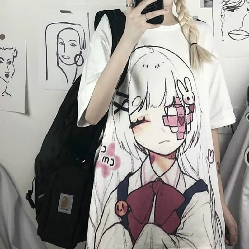 

Anime Graphic Tee Short Sleeve Kawaii T Shirt for Women Teenage Girl Harajuku Tshirt Korean Clothes Streetwear Cute Clothing