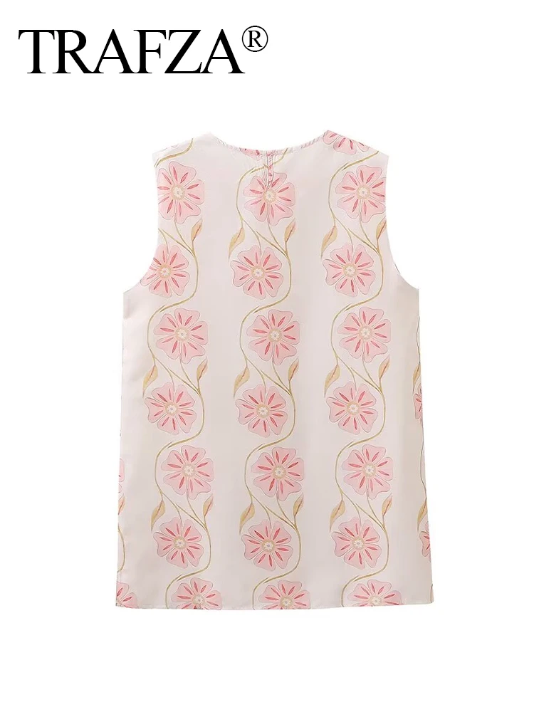 Женское короткое платье с круглым вырезом и цветочным принтом в стиле ретро